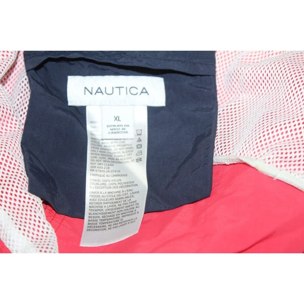 Men's Nautica Size XL Blue Red Color Block Pockets Drawstring Nylon Swim Trunks